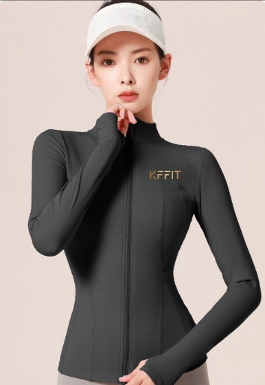 KFFIT zip-up long sleeve jacket in blue, featuring a front zipper and comfortable fit, suitable for casual wear.