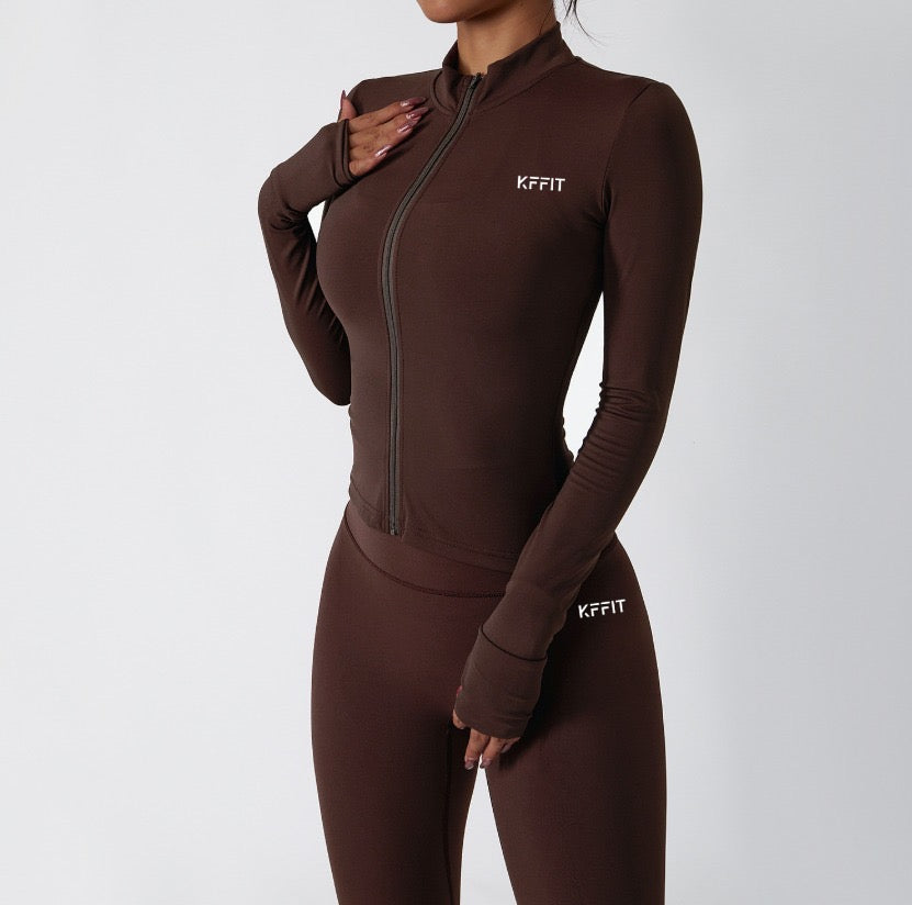 KFFIT 2-piece set with long sleeve zip top and high-waist leggings, shown in a stylish, comfortable activewear design.